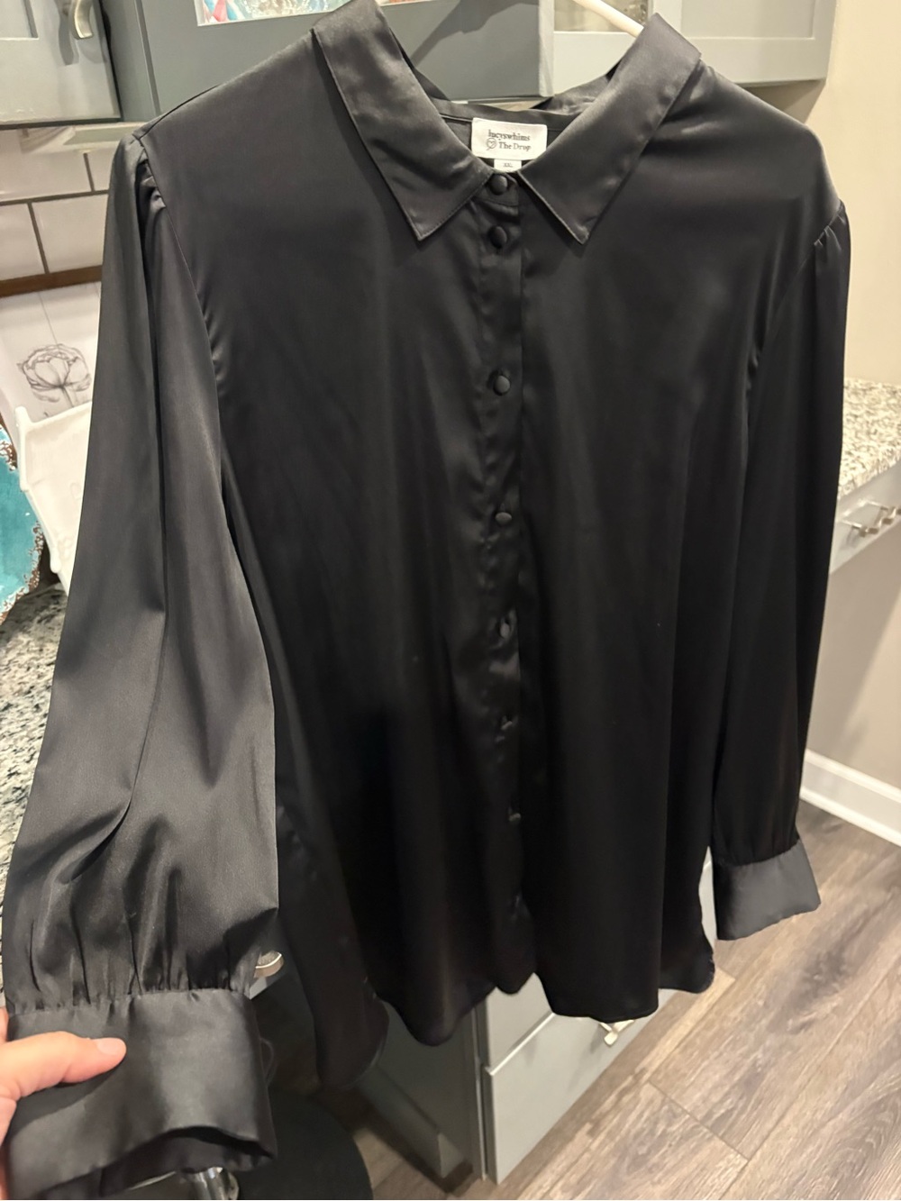 The Drop Satin Button-Down Shirt - Black